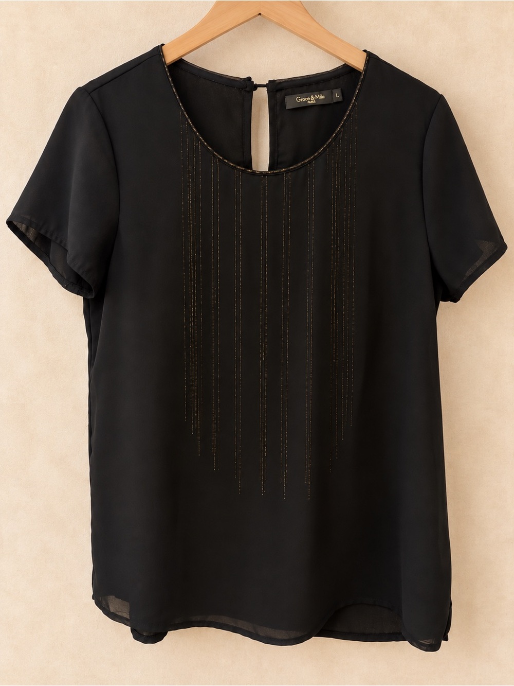 Grace & Mila Paris Black Short Sleeve Blouse with gold details